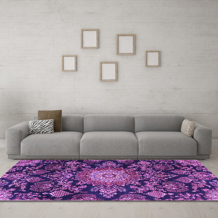 Machine Washable Medallion Purple Traditional Area Rugs in a Living Room, wshtr4633pur
