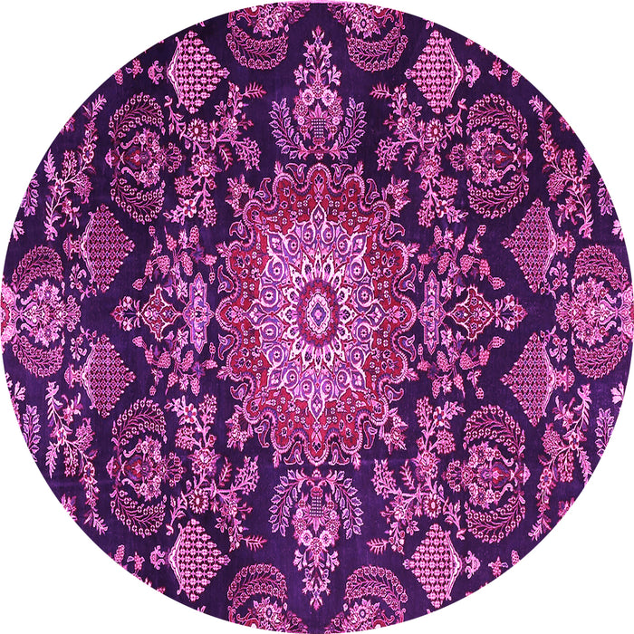 Round Machine Washable Medallion Pink Traditional Rug, wshtr4633pnk