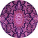 Round Machine Washable Medallion Pink Traditional Rug, wshtr4633pnk