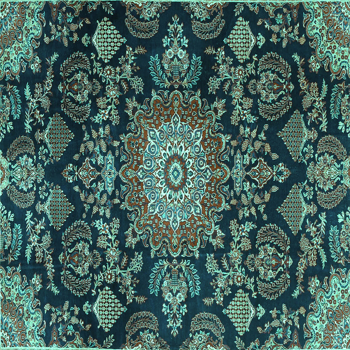 Square Machine Washable Medallion Turquoise Traditional Area Rugs, wshtr4633turq