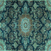 Square Machine Washable Medallion Turquoise Traditional Area Rugs, wshtr4633turq