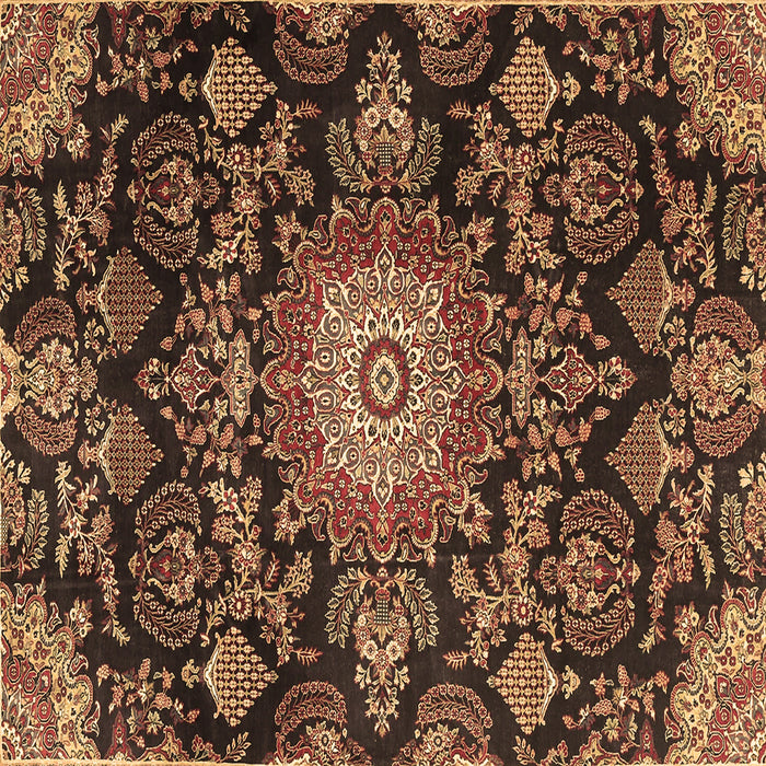 Square Machine Washable Medallion Brown Traditional Rug, wshtr4633brn