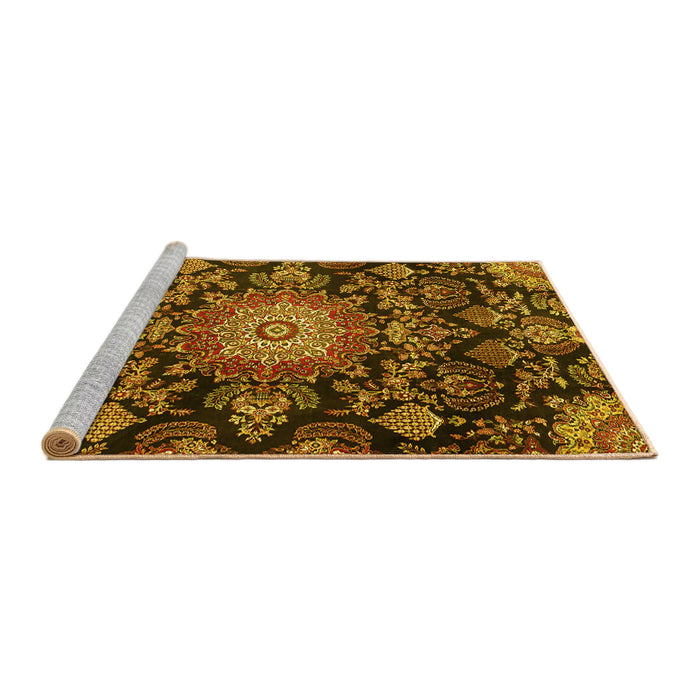 Sideview of Machine Washable Medallion Yellow Traditional Rug, wshtr4633yw