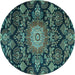 Round Medallion Turquoise Traditional Rug, tr4633turq