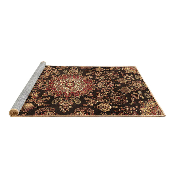 Sideview of Machine Washable Medallion Brown Traditional Rug, wshtr4633brn
