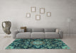 Machine Washable Medallion Turquoise Traditional Area Rugs in a Living Room,, wshtr4633turq