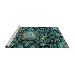 Sideview of Machine Washable Medallion Turquoise Traditional Area Rugs, wshtr4633turq