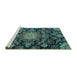 Sideview of Machine Washable Medallion Turquoise Traditional Area Rugs, wshtr4633turq