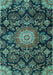 Machine Washable Medallion Turquoise Traditional Area Rugs, wshtr4633turq