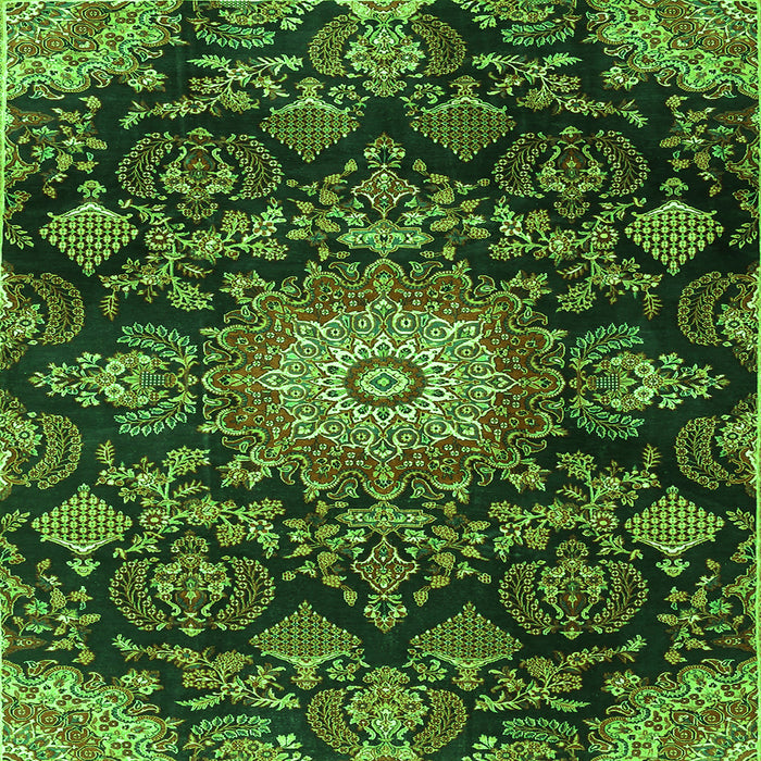 Round Machine Washable Medallion Green Traditional Area Rugs, wshtr4633grn