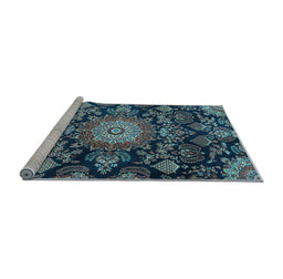 Sideview of Machine Washable Medallion Light Blue Traditional Rug, wshtr4633lblu