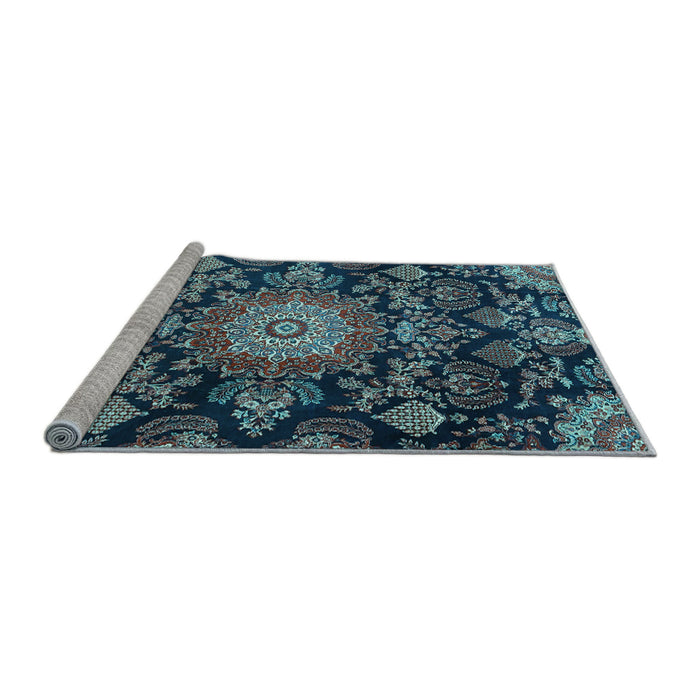 Sideview of Machine Washable Medallion Light Blue Traditional Rug, wshtr4633lblu