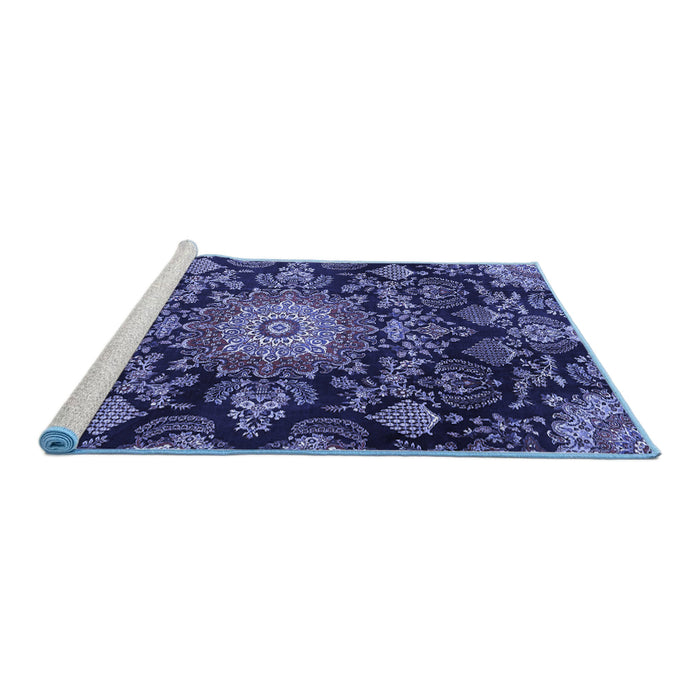 Sideview of Machine Washable Medallion Blue Traditional Rug, wshtr4633blu
