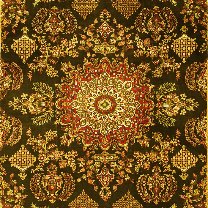 Machine Washable Medallion Yellow Traditional Rug, wshtr4633yw