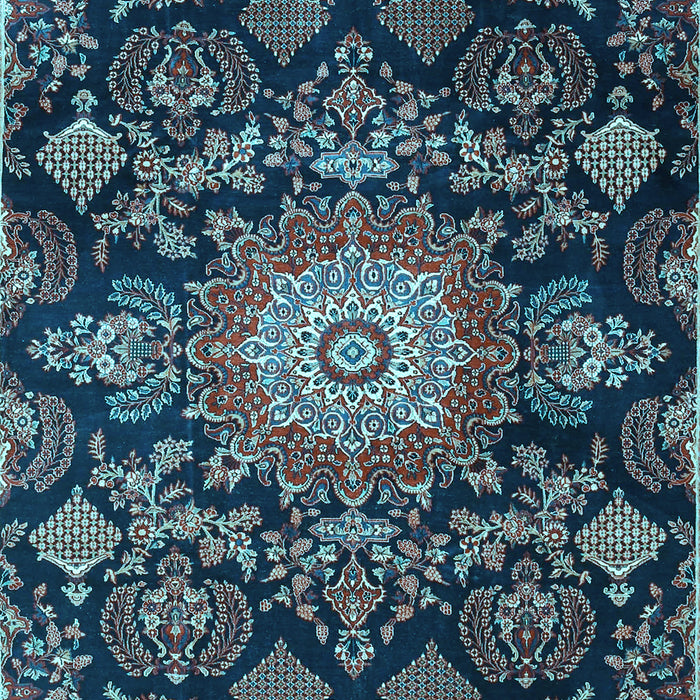 Machine Washable Medallion Light Blue Traditional Rug, wshtr4633lblu