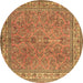 Round Machine Washable Persian Brown Traditional Rug, wshtr4634brn