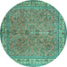 Round Machine Washable Persian Turquoise Traditional Area Rugs, wshtr4634turq