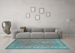 Machine Washable Persian Light Blue Traditional Rug in a Living Room, wshtr4634lblu