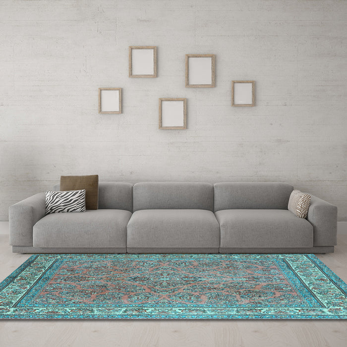 Machine Washable Persian Light Blue Traditional Rug in a Living Room, wshtr4634lblu