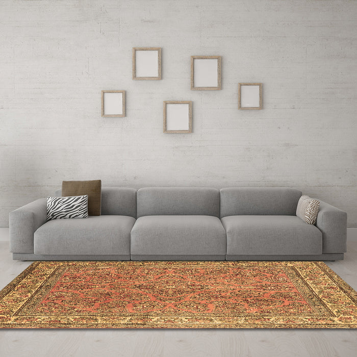 Machine Washable Persian Brown Traditional Rug in a Living Room,, wshtr4634brn