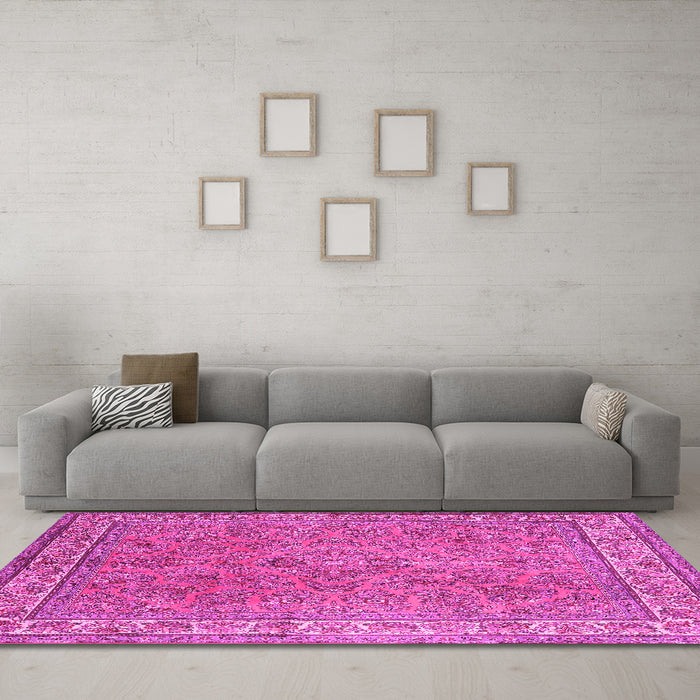 Machine Washable Persian Pink Traditional Rug in a Living Room, wshtr4634pnk