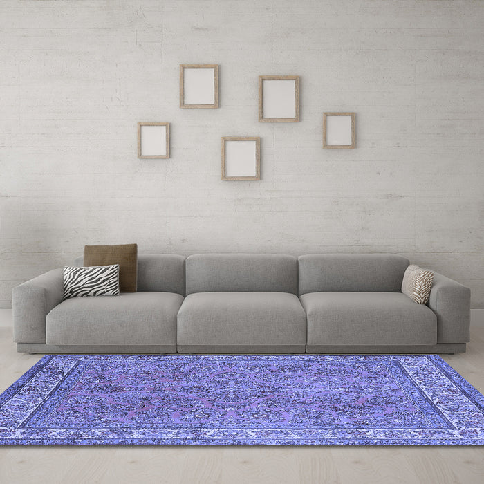 Machine Washable Persian Blue Traditional Rug in a Living Room, wshtr4634blu