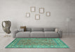 Machine Washable Persian Turquoise Traditional Area Rugs in a Living Room,, wshtr4634turq