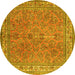 Round Machine Washable Persian Yellow Traditional Rug, wshtr4634yw