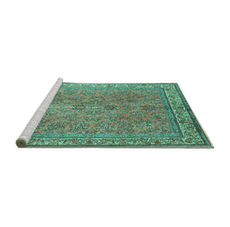 Sideview of Machine Washable Persian Turquoise Traditional Area Rugs, wshtr4634turq
