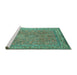 Sideview of Machine Washable Persian Turquoise Traditional Area Rugs, wshtr4634turq