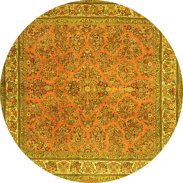 Round Persian Yellow Traditional Rug, tr4634yw