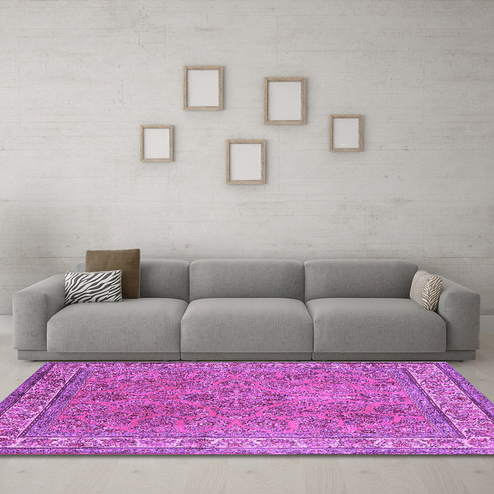 Machine Washable Persian Purple Traditional Area Rugs in a Living Room, wshtr4634pur
