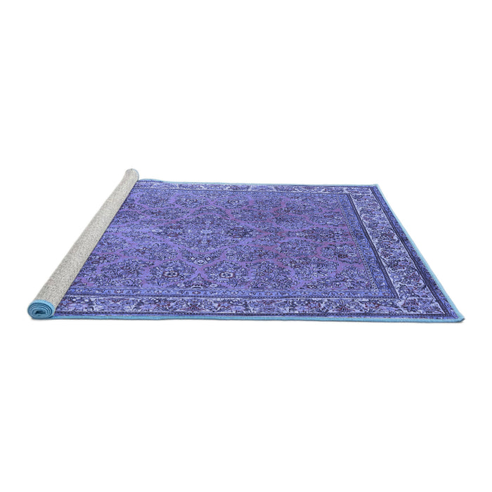 Sideview of Machine Washable Persian Blue Traditional Rug, wshtr4634blu