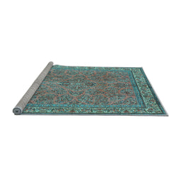 Sideview of Machine Washable Persian Light Blue Traditional Rug, wshtr4634lblu
