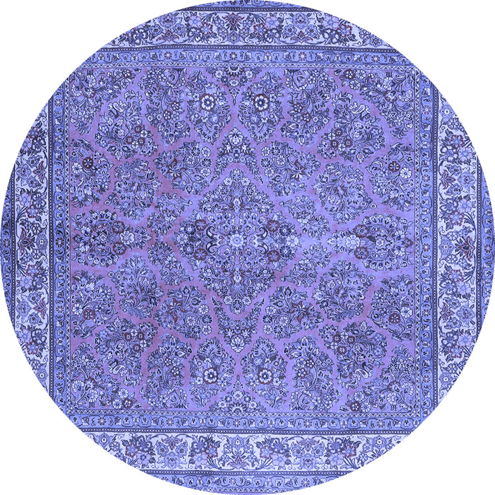 Round Machine Washable Persian Blue Traditional Rug, wshtr4634blu