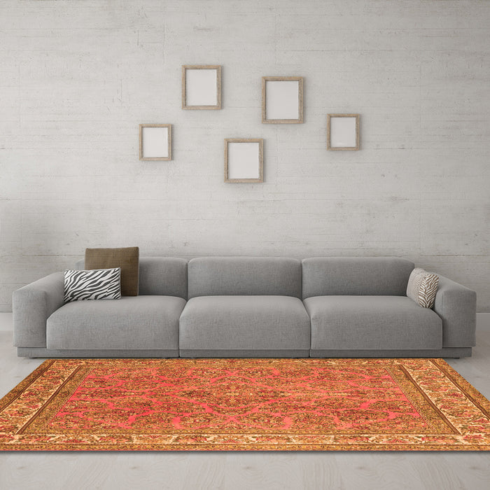 Machine Washable Persian Orange Traditional Area Rugs in a Living Room, wshtr4634org