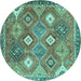 Round Machine Washable Persian Turquoise Traditional Area Rugs, wshtr4635turq