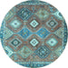 Round Machine Washable Persian Light Blue Traditional Rug, wshtr4635lblu