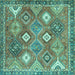 Square Machine Washable Persian Turquoise Traditional Area Rugs, wshtr4635turq