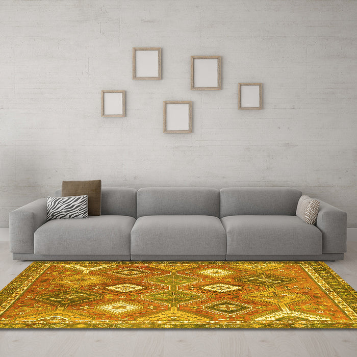 Machine Washable Persian Yellow Traditional Rug in a Living Room, wshtr4635yw