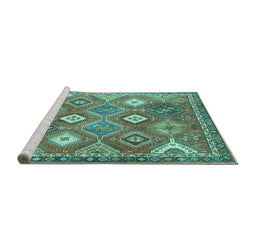 Sideview of Machine Washable Persian Turquoise Traditional Area Rugs, wshtr4635turq