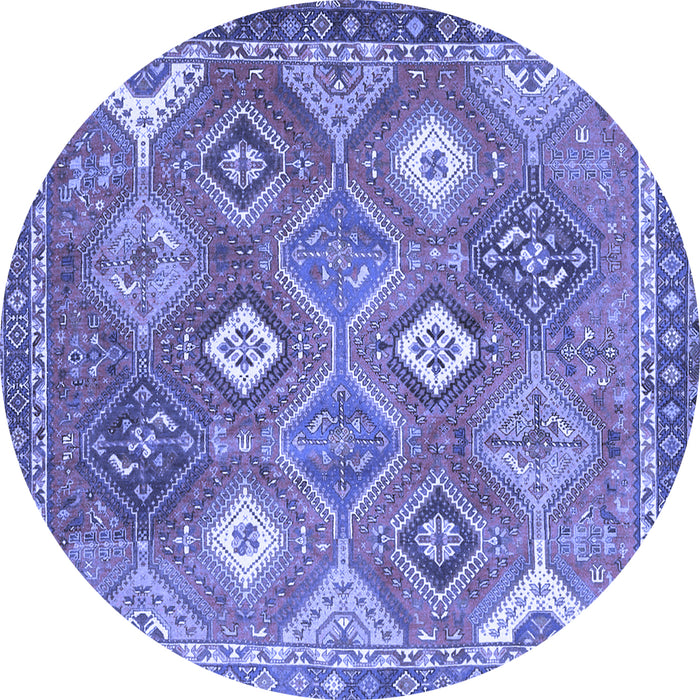 Round Machine Washable Persian Blue Traditional Rug, wshtr4635blu