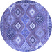 Round Machine Washable Persian Blue Traditional Rug, wshtr4635blu