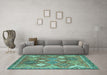 Machine Washable Persian Turquoise Traditional Area Rugs in a Living Room,, wshtr4635turq