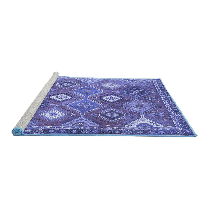Sideview of Machine Washable Persian Blue Traditional Rug, wshtr4635blu