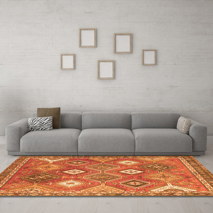 Machine Washable Persian Orange Traditional Area Rugs in a Living Room, wshtr4635org