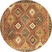 Round Machine Washable Persian Brown Traditional Rug, wshtr4635brn