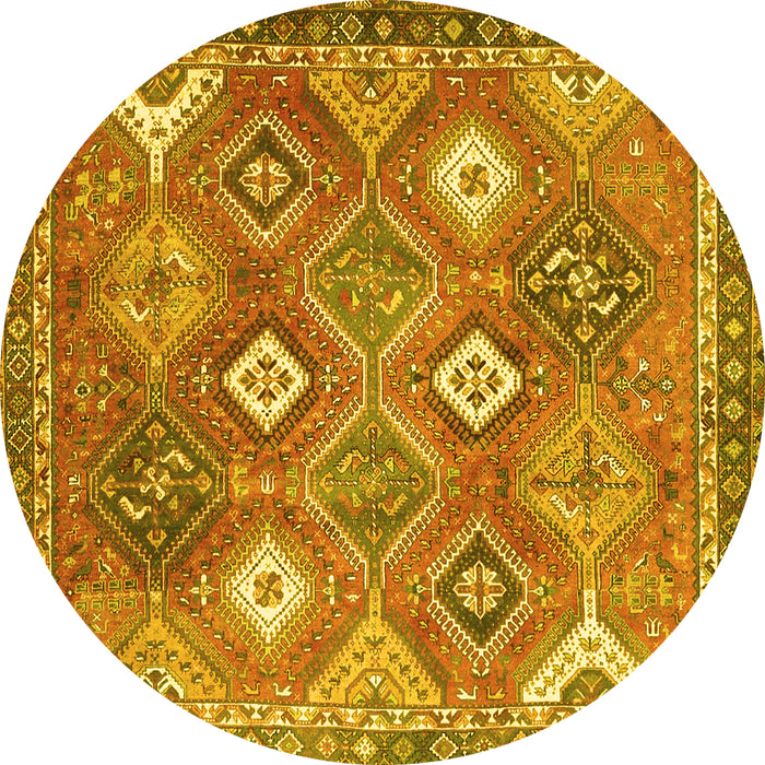 Round Machine Washable Persian Yellow Traditional Rug, wshtr4635yw