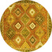 Round Machine Washable Persian Yellow Traditional Rug, wshtr4635yw