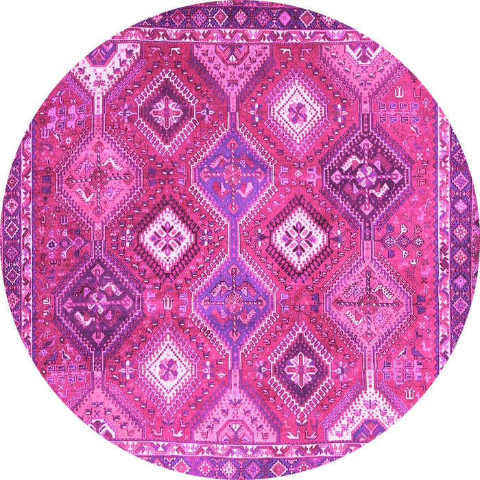 Round Machine Washable Persian Pink Traditional Rug, wshtr4635pnk